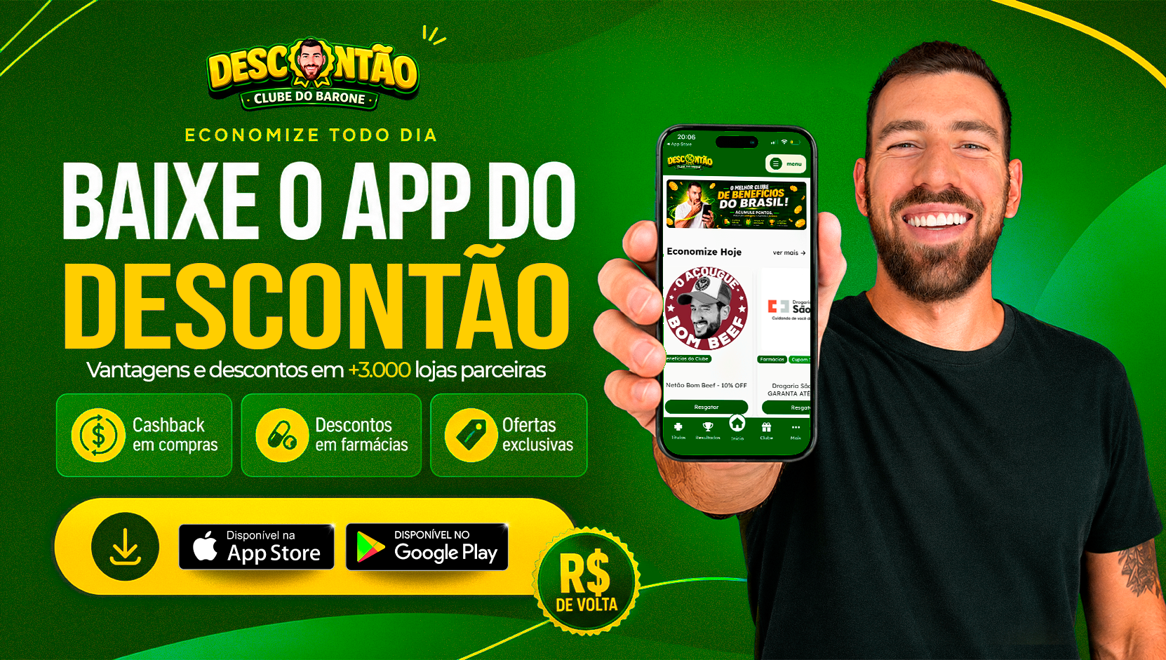 Baixe o App do Descontão — Economize todo dia com cashback, descontos em farmácias e ofertas exclusivas